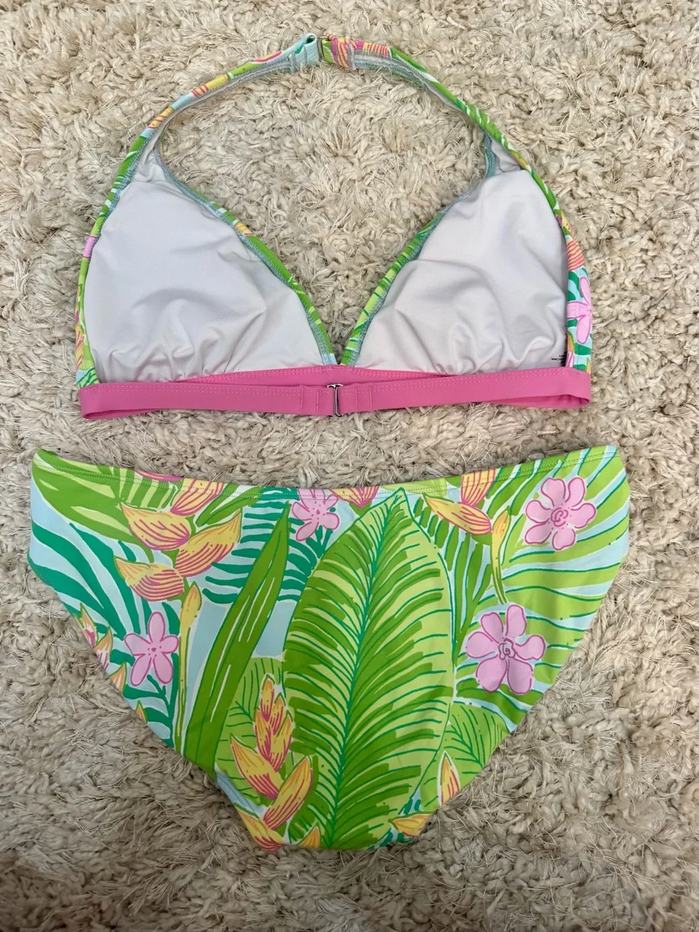 Lilly Pulitzer Tropical Floral Bikini Set Size 10 Women’s Padded Halter Swimwear
